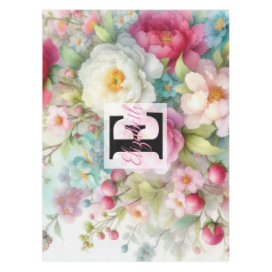 Mantel Nombre de monograma en acuarela Flores en pasteles