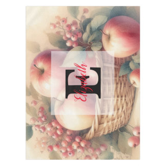 Mantel Nombre de monograma Hojas de otoño y manzanas acua