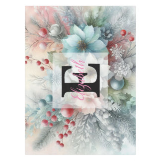 Mantel Nombre de monograma Navidad floral pastel acuarela