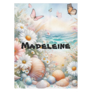 Mantel Nombre Flores acuáticas y mar, conchas marinas, pl