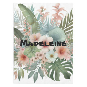 Mantel Nombre Flores y follaje tropicales acuarela