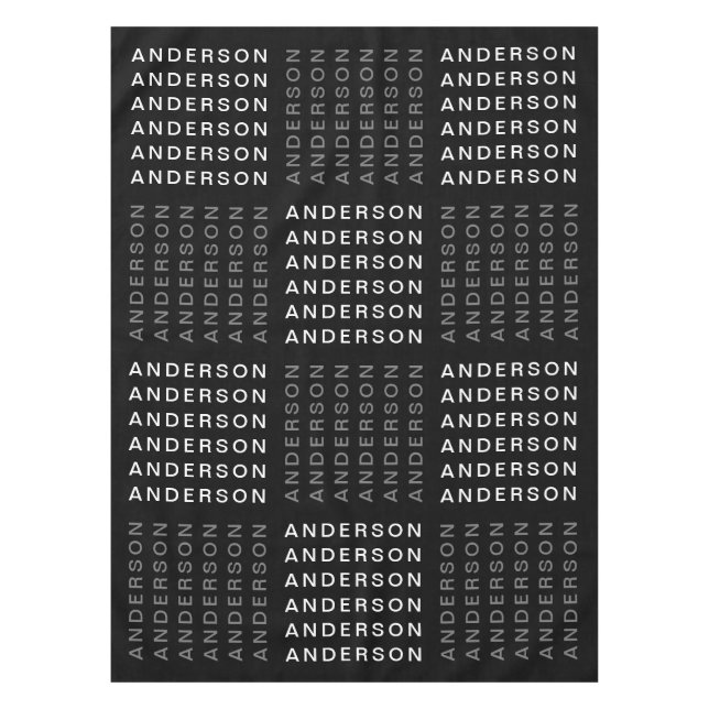 Mantel Nombre repetitivo o patrón de palabra gris negro y (Anverso)