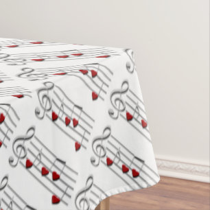 Mantel notas musicales de amor blanco rojo plateado