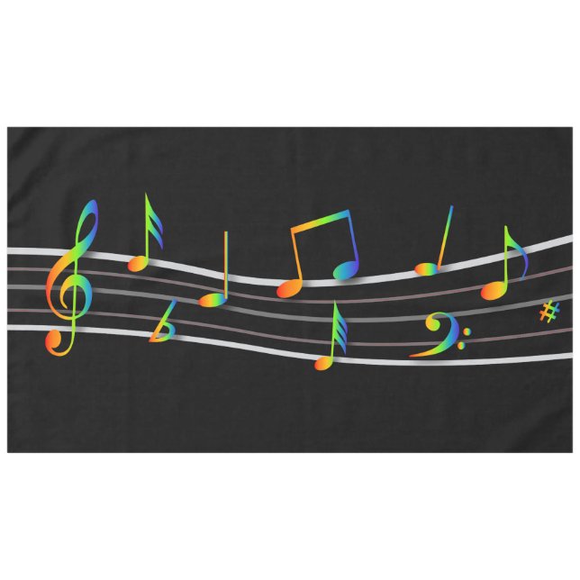 Mantel Notas musicales del arcoiris 3D Puntuación en negr (Frente (Horizontal))