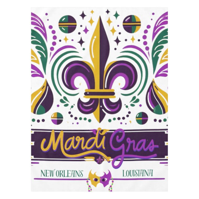 Mantel Nueva Orleans Mardi Gras color verde púrpura (Anverso)