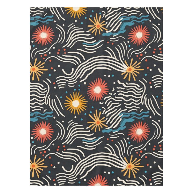 Mantel Ondas florales vibrantes abstractas en negro (Anverso)