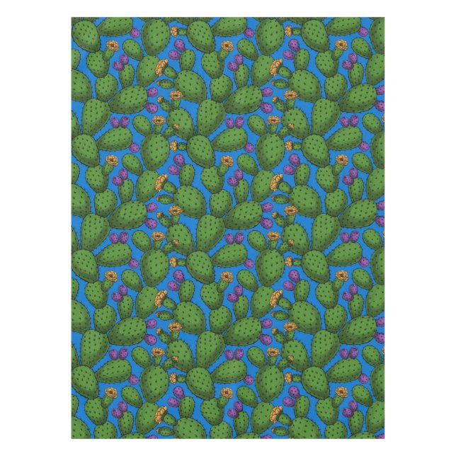 Mantel Opuntia florida sobre azul (Anverso)