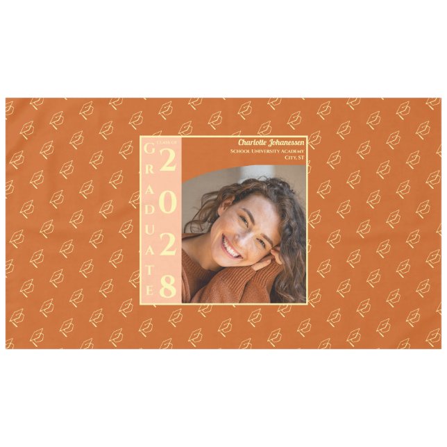 Mantel Orange Modern Graduation Photo Cap Pattern (Frente (Horizontal))