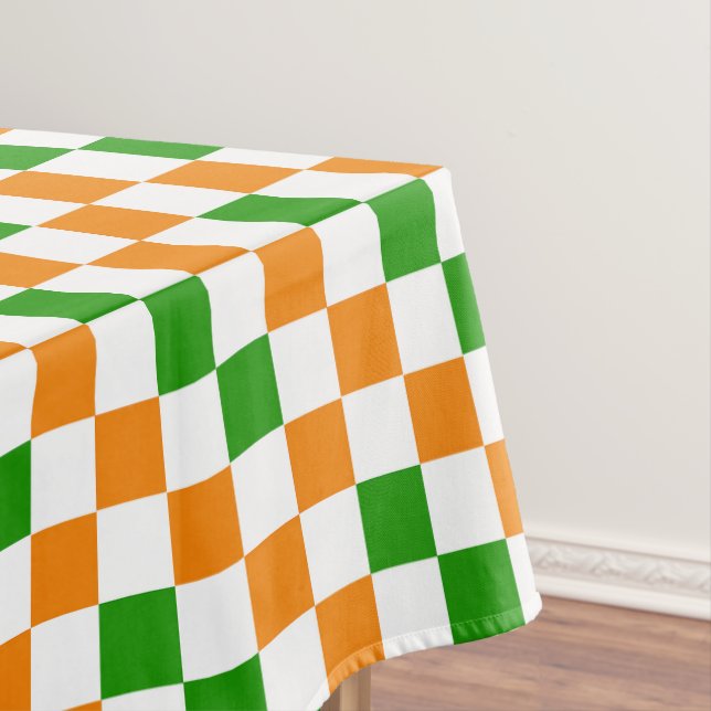 Mantel Orange White Green Checkered Pattern Design  (In Situ)