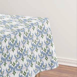 Mantel ornamento damasco azul y verde puntillismo