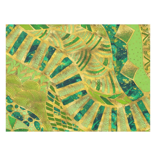 Mantel Ornamento tribal ético - Verdes y oro (Frente (Horizontal))