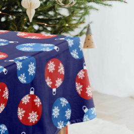 Mantel Ornamentos azules y rojos de navidad con copos de