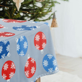 Mantel Ornamentos azules y rojos de navidad con copos de