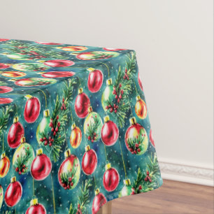 Mantel Ornamentos navideños acuarelas, verde rojo y Verde