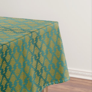Mantel Oro del damasco en verde verde azulado