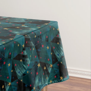 Mantel Oro, estrellas rojas sobre azul