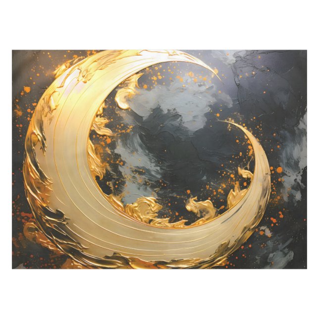 Mantel Oro Negro Remolino Abstracto Moderno Luna (Frente (Horizontal))