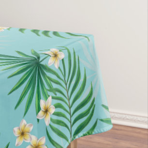 Mantel Orquídeas y hojas de palma, rosa y azul en negro