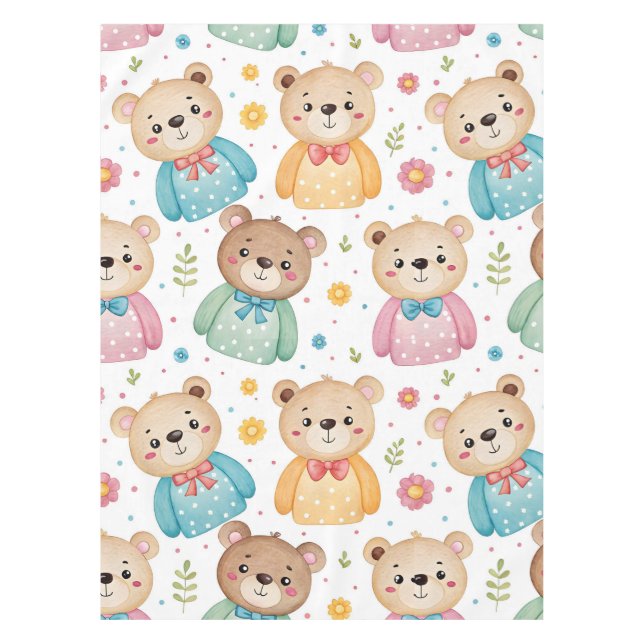 Mantel Oso de peluche y flores (Anverso)