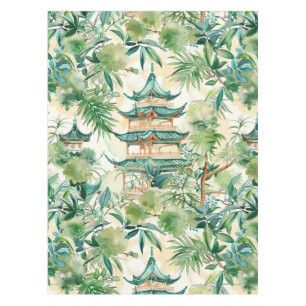 Mantel Pagoda asiática acuarela en paisaje verde (12)