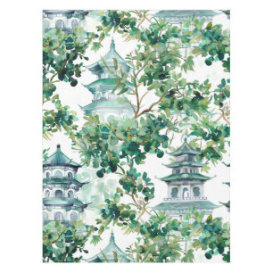 Mantel Pagoda asiática acuarela en paisaje verde (15)