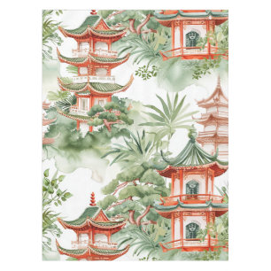 Mantel Pagoda asiática acuarela en paisaje verde (3)