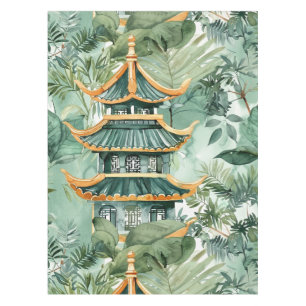 Mantel Pagoda asiática acuarela en paisaje verde (6)