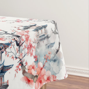 Mantel Pagoda china acuarela con flores de cerezo (4)