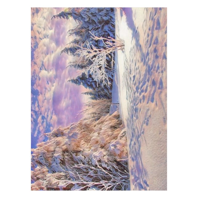 Mantel Paisaje invernal con árboles nevados acuarela (Anverso)