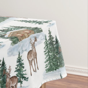Mantel Paisaje invernal de acuarela Granja rústica Navida