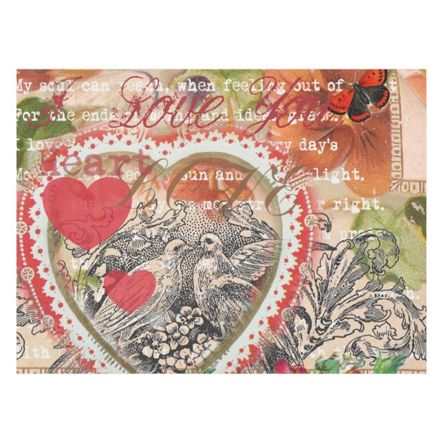Mantel Pájaros del Corazón Arte Collage Rojo Amor (Frente (Horizontal))