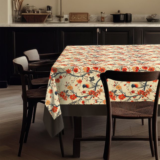Mantel Pájaros Florales Tablloth Acogedor Acento Comedor  (Floral Birds Tablecloth Cozy Fall Dining Accent)