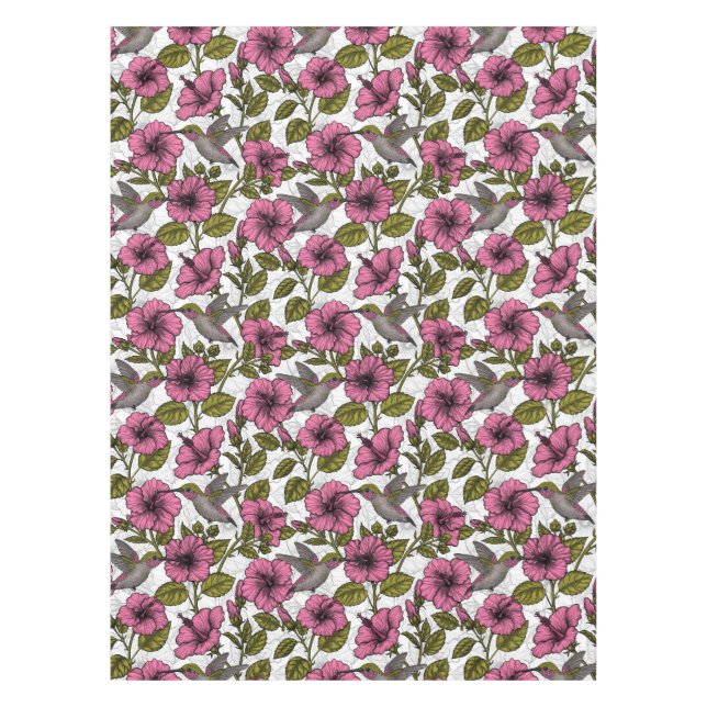 Mantel Pájaros húmedos y flores de hibisco rosa (Anverso)