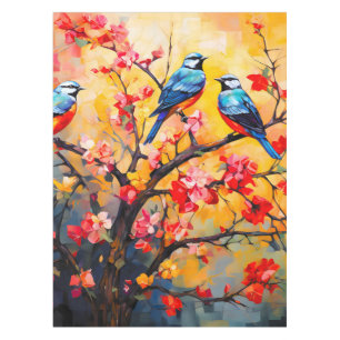 Mantel Pájaros primaverales coloridos en flor