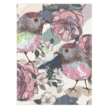 Pájaros y flores rosadas color pastel