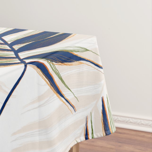 Mantel Palm azul moderno deja oro estalla diseño blanco (In Situ)