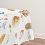 Mantel Pan | Pies | Patrón acuarela de panadería<br><div class="desc">Patrón acuarela de pan y panadería . El diseño incluye pan,  masa de pan,  flores tiernas y otros caprichosos motivos de panadería.</div>
