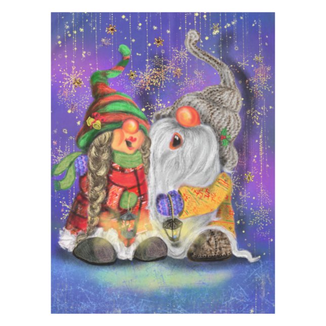 Mantel Pareja abrazó a los gnomos cantando canción feliz  (Anverso)