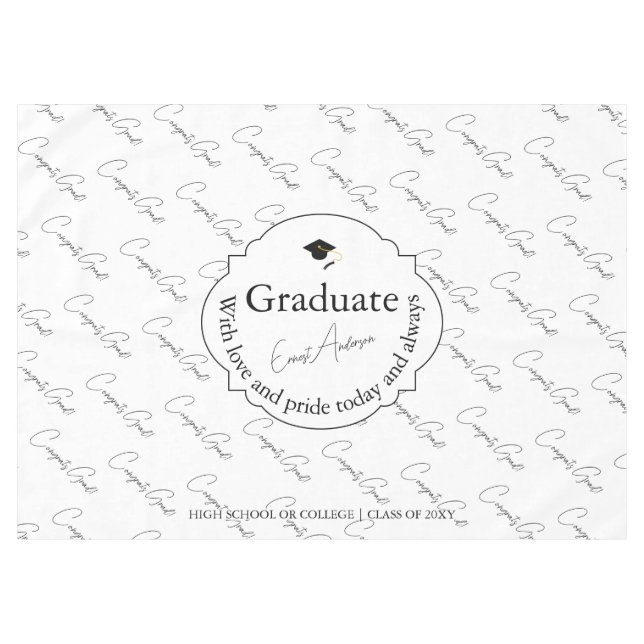 Mantel Partido de Graduación Moderna Elegante Blanco y Ne (Frente (Horizontal))