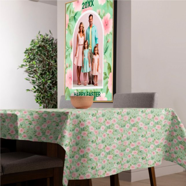 Mantel Pastel de Pascua Rosa y Florales Verdes (Subido por el creador)