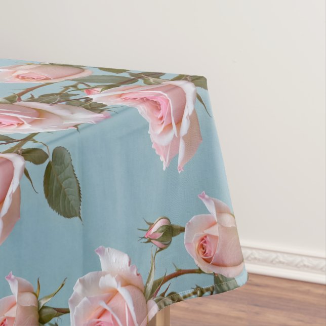 Mantel Pastel Pink Roses On A Soft Sky Blue Background  (In Situ)