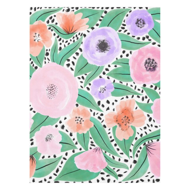 Mantel Patrón acuarela de puntos de polka morado rojo (Anverso)