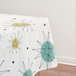 Mantel Patrón Aqua Blue Yellow Starburst Mid Century