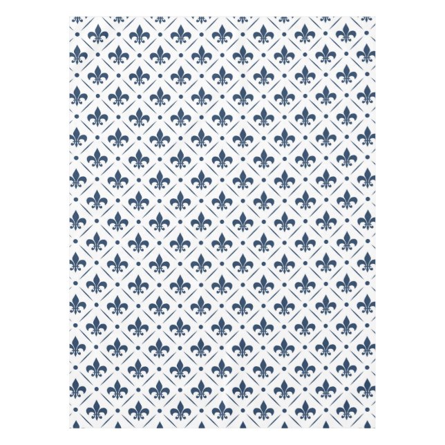 Mantel Patrón azul oscuro Fleur De Lis sobre fondo blanco (Anverso)