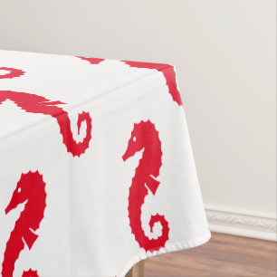 Mantel Patrón blanco rojo caballito de mar verano moderno