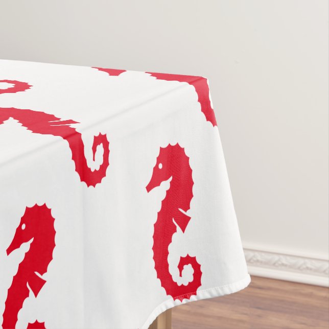 Mantel Patrón blanco rojo caballito de mar verano moderno (In Situ)