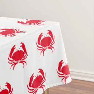 Mantel Patrón blanco rojo de cangrejos moderno costero