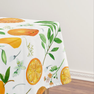 Mantel Patrón Botánico Floral de Citricos Naranja Verano