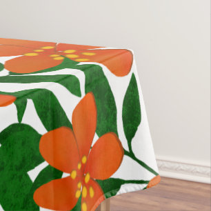 Mantel Patrón botánico verde floral rojo naranja