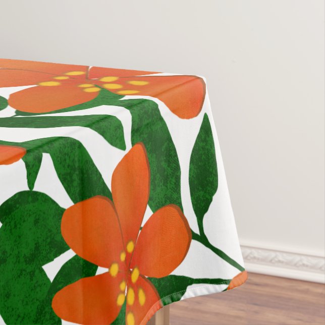 Mantel Patrón botánico verde floral rojo naranja (In Situ)